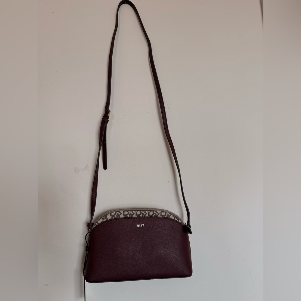DKNY Maroon and Beige Crossbody Bag
